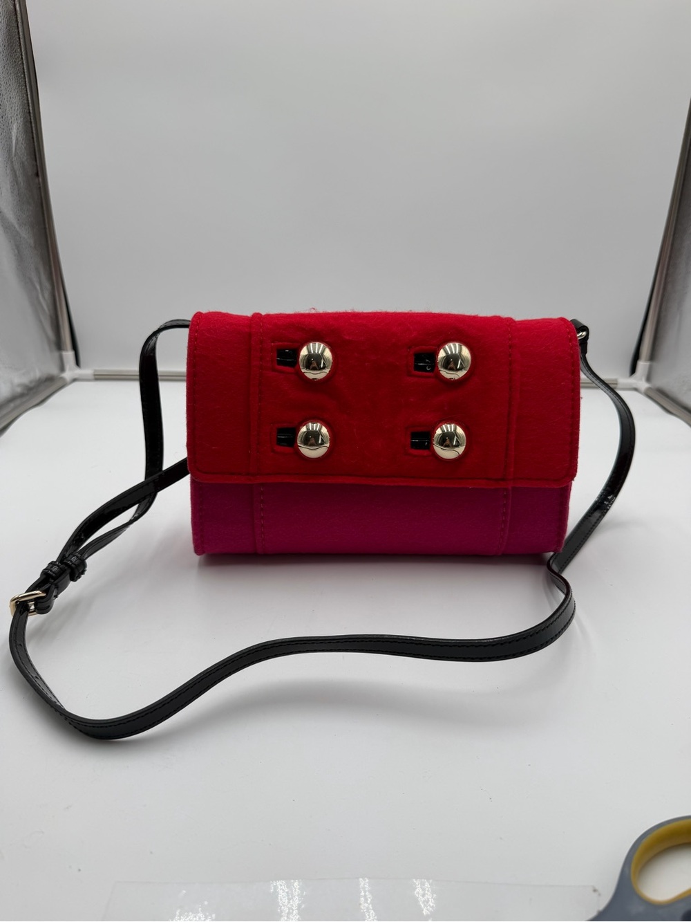Vintage Kate Spade New York Pink Red Felt Crossbody Bag Gold Hardware